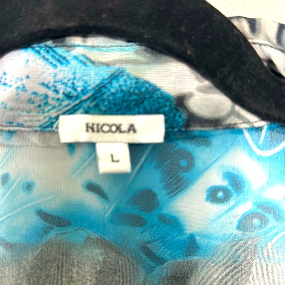 NICOLA Blouse, Sheer Blue/Black Animal Print - Picture 2 of 6